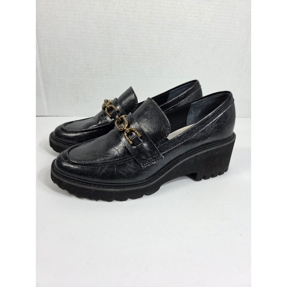 Dolce Vita Black Chain Link Loafer Chunky Platform Shoes Women Sz 8.5